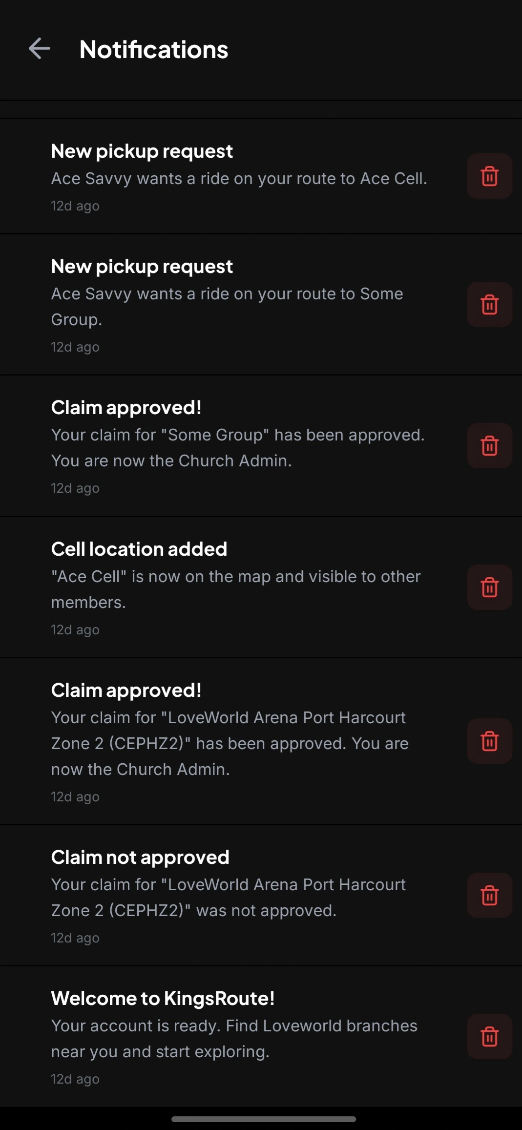 Notification centre listing geofenced event alerts from nearby branches